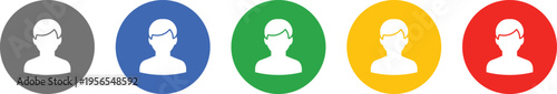 Five diverse colored circles with white silhouette person avatar user profile