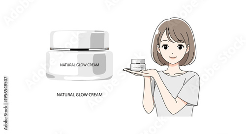 Woman holding natural glow cream jar in modern minimalist style with soft natural lighting for skincare advertising