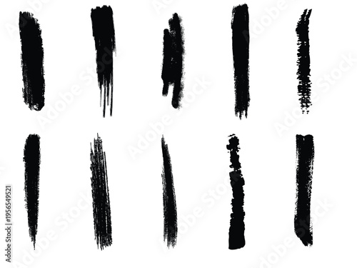 Grungy brush strokes silhouette distressed black marks on white background