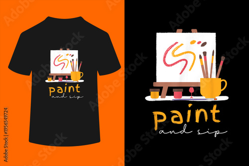 Paint and Sip Party Art Funny Wine Drinking Rainbow Painting T-Shirt
