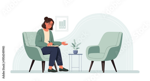 Therapist talking to patient in cozy office, mental health support, counseling session
