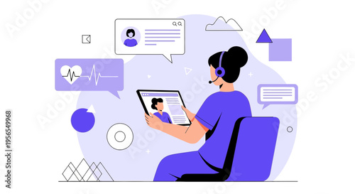 Telemedicine Consultation: Doctor on Tablet with Patient Video Call, Medical Chat