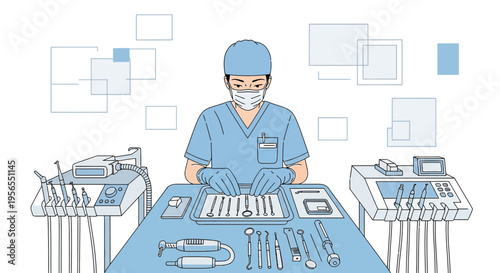 Dentist Preparing Dental Tools and Equipment for Treatment