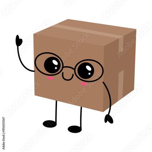 Huggable cardboard box character with big eyes
