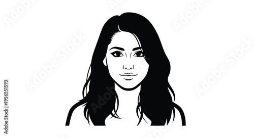 Black silhouette of a woman with long hair isolated on white background