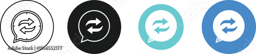 Set of chat bubbles with exchange and reverse arrows, transfer message and communication cycle icon set in four different styles.