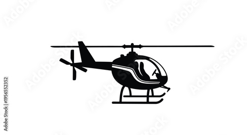 Black silhouette of a helicopter against a isolated on white background