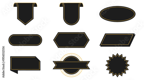 Set of elegant black and gold luxury ribbons | Premium blank badges and labels for retail marketing | Flat vector graphic design elements