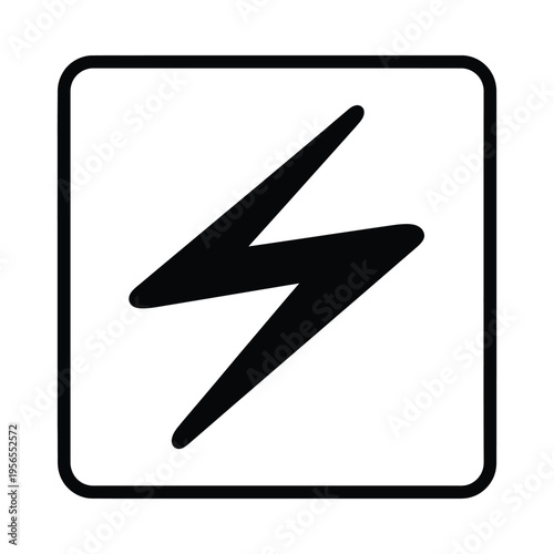 Free Download Black lightning bolt icon on white background, square border, minimalist design, electric energy symbol - GFXLoad