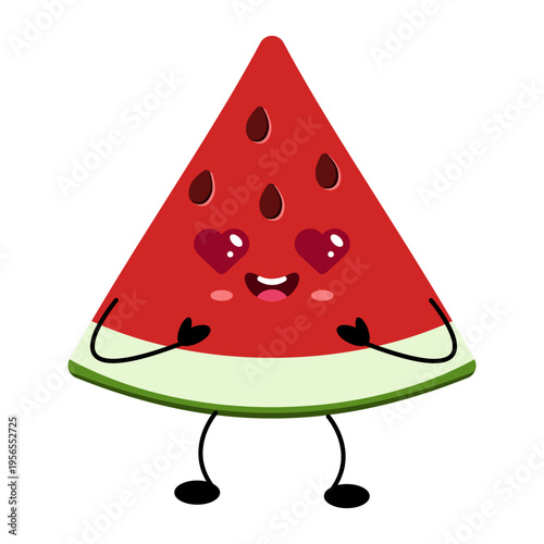 Adorable cartoon watermelon character with heart shaped eyes