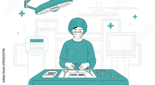 Surgeon in Operating Room with Medical Instruments, Ready for Surgery
