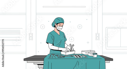 Surgeon Preparing Instruments for Operation in Sterile Operating Room