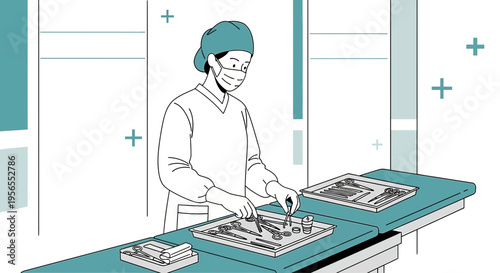 Surgeon preparing surgical instruments for operation in sterile operating room