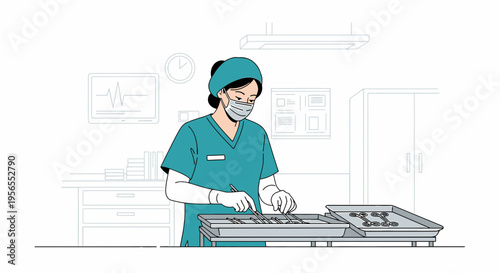 Surgeon preparing surgical instruments in sterile operating room, medical procedure concept