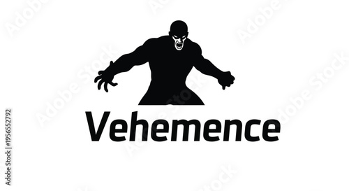 Black zombie silhouette logo with outstretched arms and the word Vehemence isolated on white background