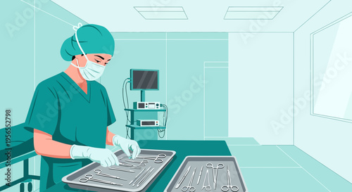 Surgeon Preparing Surgical Instruments in Operating Room
