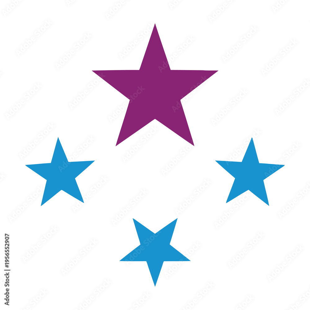 Fototapeta premium Purple star surrounded by blue stars on white background