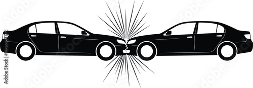 WebCar Accident Silhouette Collision, Two Sedans Head-on Crash, Auto Insurance Claims, Road Safety Concept, Traffic Emergency Incident Vector Illustration, Vehicle Impact