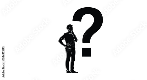 Man silhouette thinking with question mark symbol isolated on white background