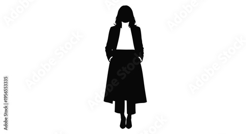 Silhouette of a woman standing with her hands in her pockets on a isolated on white background