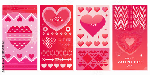 Four vibrant pink and red valentine s day themed patterned banners