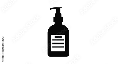 Black silhouette of a hand sanitizer bottle with pump isolated on white background