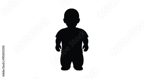 Black silhouette of a standing baby with short hair against a isolated on white background