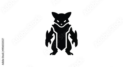 Minimalist black silhouette of a fantasy creature with flame details isolated on white background
