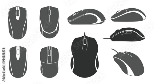 Collection of computer mice in various shapes a black silhouette