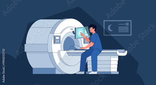 Radiologist Operating MRI Scanner Machine in Modern Medical Clinic