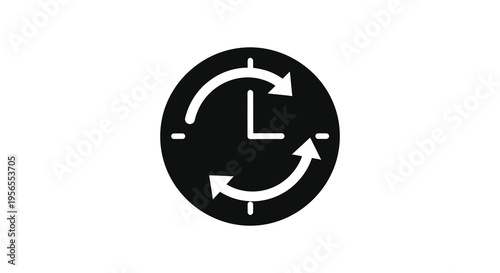 Circular clock icon with arrows representing time and cycles silhouette