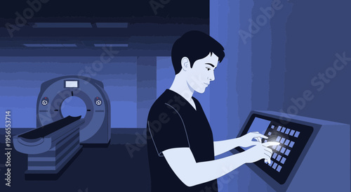 Radiologist Operating MRI Scanner in Modern Medical Imaging Room