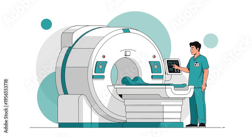 Radiologist Operating MRI Scanner with Patient Inside for Medical Imaging