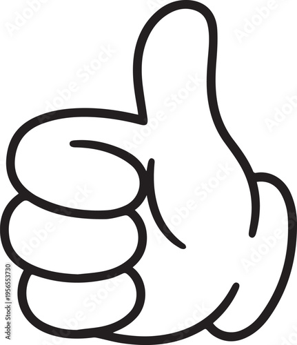 Thumbs Up Hand Gesture Outline Showing Approval and Agreement, Minimalist Line Art Style Vector Illustration
