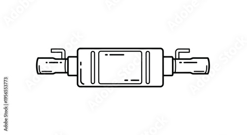 A black line drawing of a muffler on a in a flat vector style isolated on white background