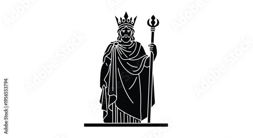 Silhouette of a king with a crown and trident on a isolated on white background