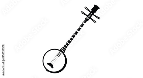 Silhouette of a banjo with a minimalist flat design on a isolated on white background