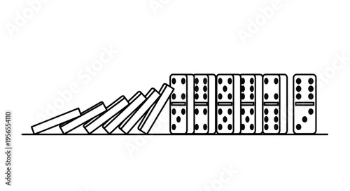 Dominoes falling in a line on a flat illustration isolated on white background