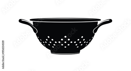 Black silhouette of a colander with two handles on a isolated on white background
