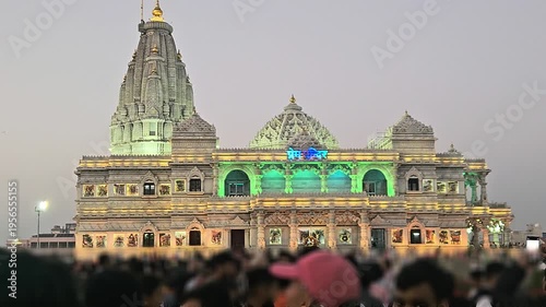 Prem Mandir Vrindavan Illuminated at Night, Radha Krishna Temple Spiritual India 4K