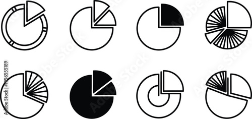 Collection of various pie charts with different segmentations