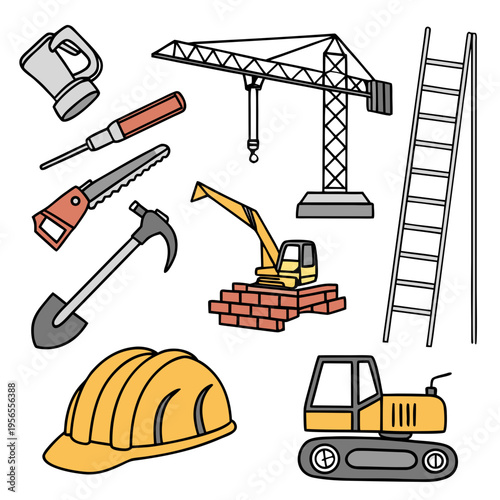Construction tools and equipment illustration collection