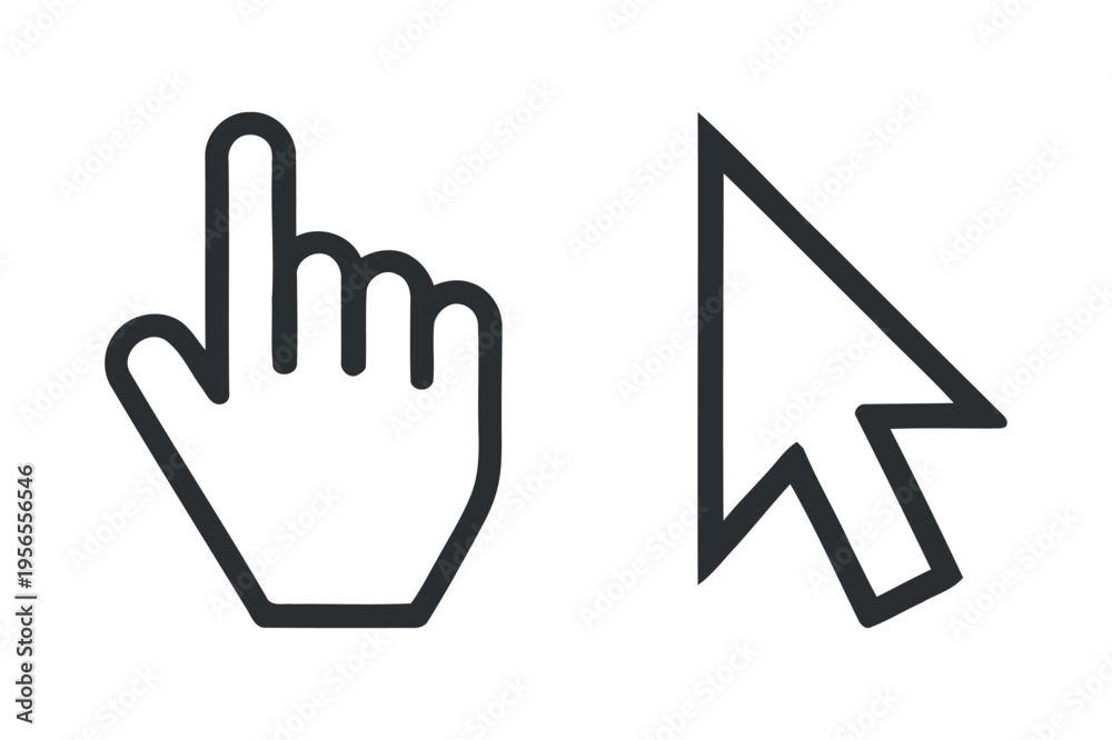 Obraz premium Cursor Icons: Pointing Hand and Arrow for Digital Navigation and Selection on White Background