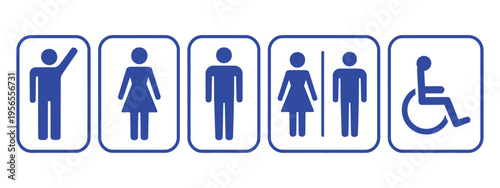 Restroom Signage Icons: Male Female Unisex and Accessible FacilitiesClean Blue Graphic