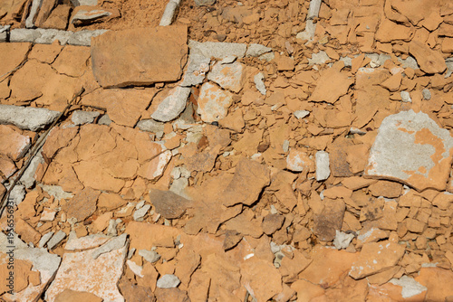 Crumbs of fired ceramic brick. Top view.