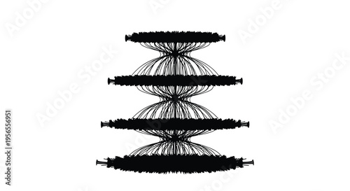 Intricate black abstract network diagram illustrating complex data connections and information flow on a white background.