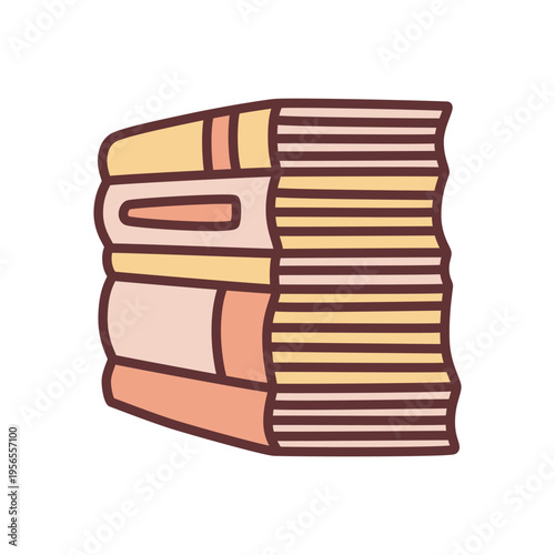 Doodle pile of books icon hand drawn with thin line in minimalistic style and colored. Vector illustration isolated on white background