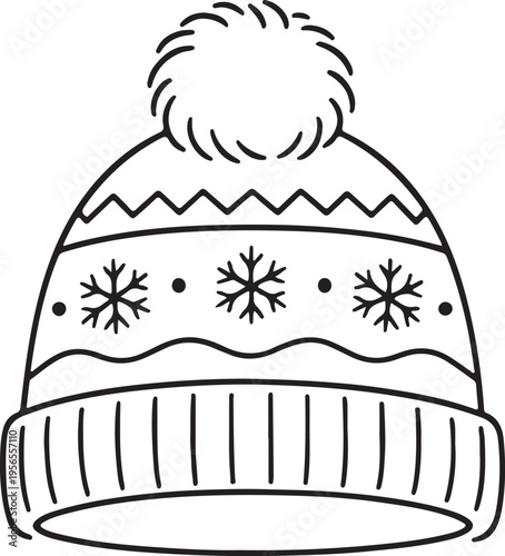 Winter hat design minimal line art vector illustration warm clothing accessory seasonal fashion simple outline