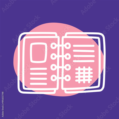 Doodle organizer calendar icon hand drawn with thin line and colorful blob. Vector illustration