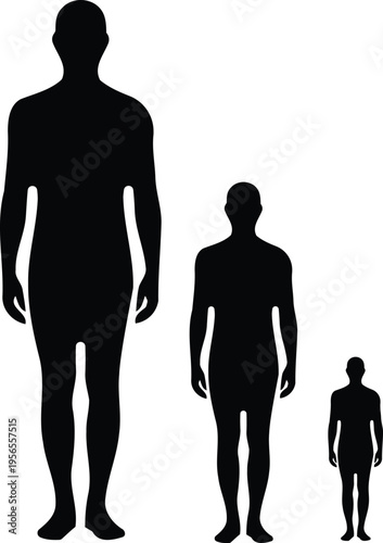 Silhouetted human height comparison silhouettes in monochrome